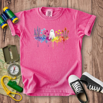 Halloween Ghost Watercolor Wildflowers Kids Cotton T-Shirt