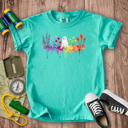 Halloween Ghost Watercolor Wildflowers Kids Cotton T-Shirt