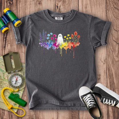 Halloween Ghost Watercolor Wildflowers Kids Cotton T-Shirt