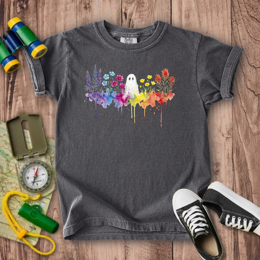 Halloween Ghost Watercolor Wildflowers Kids Cotton T-Shirt