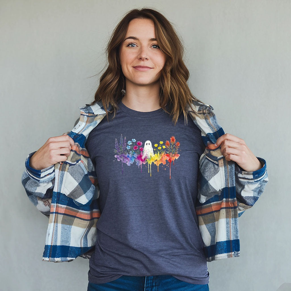 Halloween Ghost Watercolor Wildflowers T-Shirt