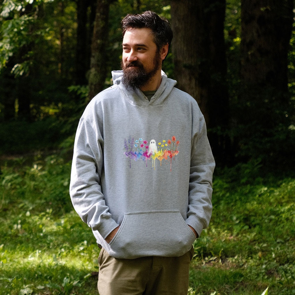 Halloween Ghost Watercolor Wildflowers Hoodie