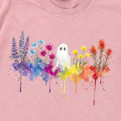 Halloween Ghost Watercolor Wildflowers Premium Long Sleeve