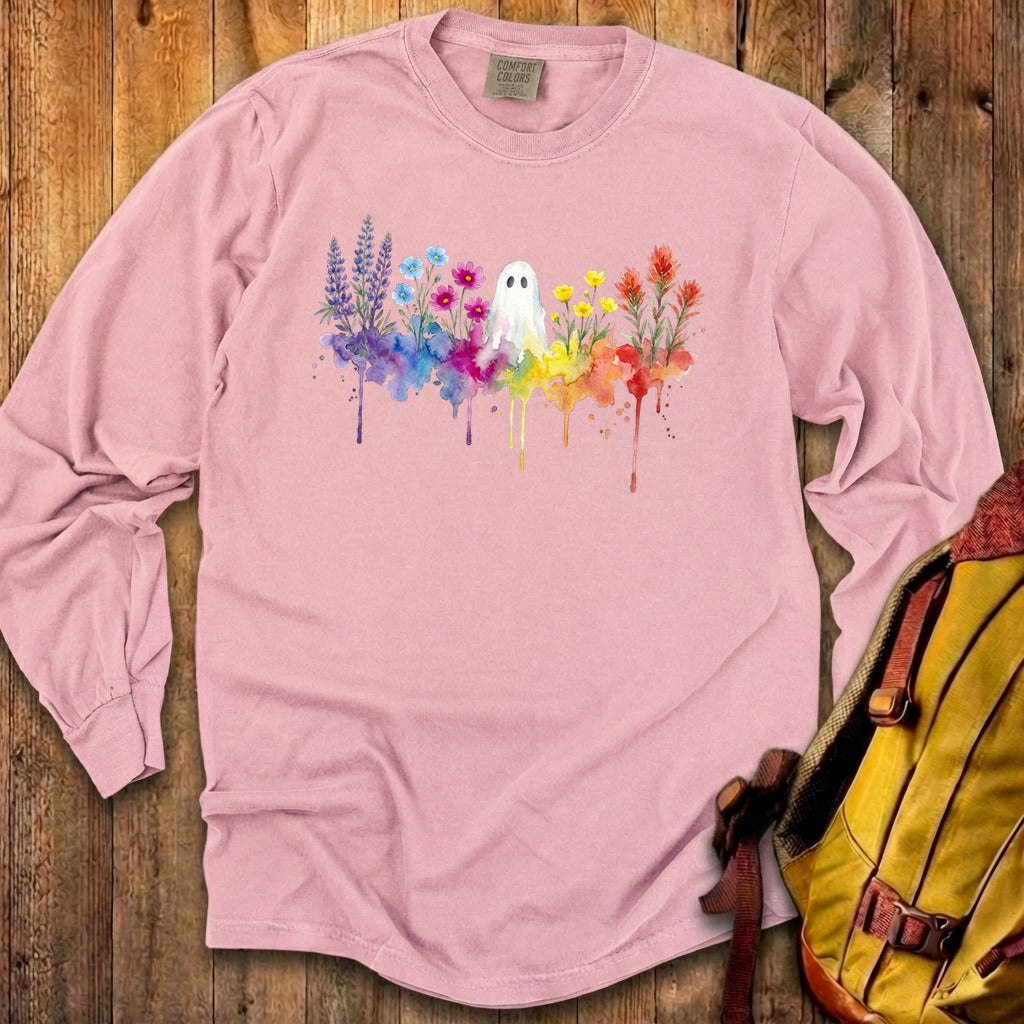 Halloween Ghost Watercolor Wildflowers Premium Long Sleeve