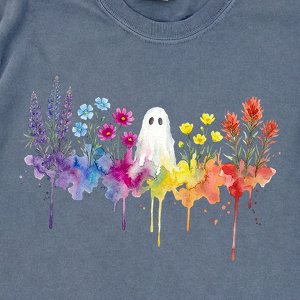 Halloween Ghost Watercolor Wildflowers Premium Long Sleeve