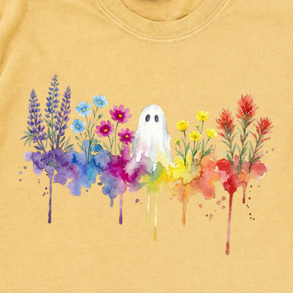 Halloween Ghost Watercolor Wildflowers Premium Long Sleeve