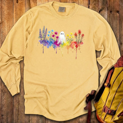 Halloween Ghost Watercolor Wildflowers Premium Long Sleeve