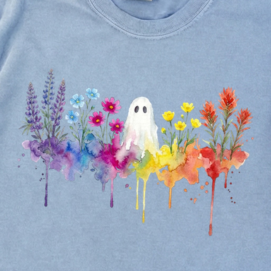 Halloween Ghost Watercolor Wildflowers Premium Long Sleeve