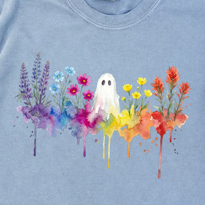 Halloween Ghost Watercolor Wildflowers Premium Long Sleeve