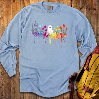 Halloween Ghost Watercolor Wildflowers Premium Long Sleeve