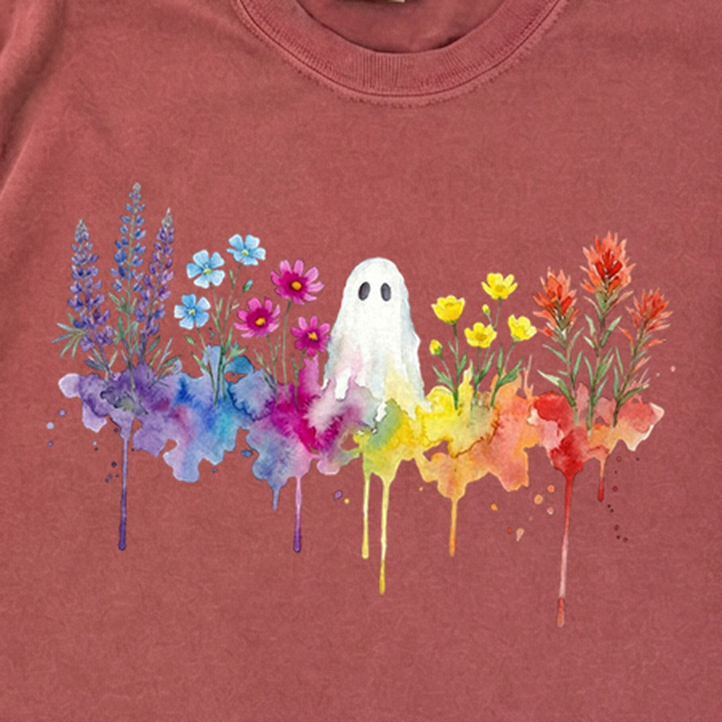 Halloween Ghost Watercolor Wildflowers Premium Long Sleeve