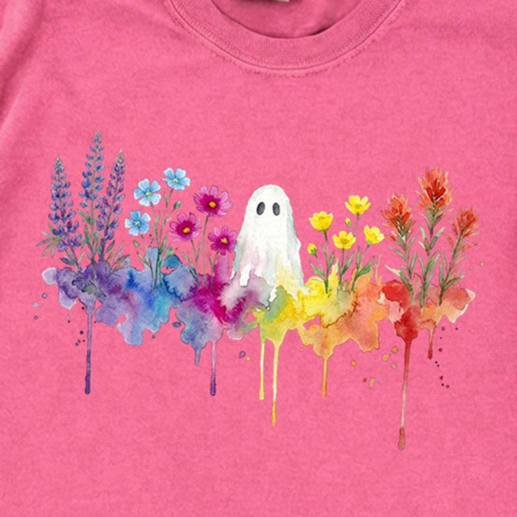 Halloween Ghost Watercolor Wildflowers Premium Long Sleeve