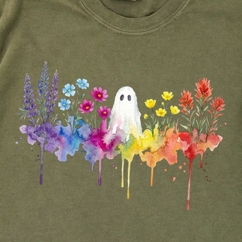 Halloween Ghost Watercolor Wildflowers Premium Long Sleeve