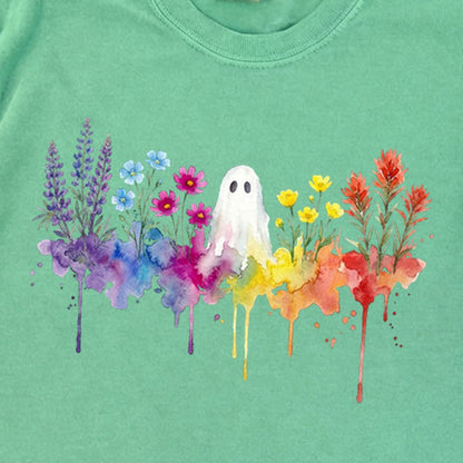 Halloween Ghost Watercolor Wildflowers Premium Long Sleeve