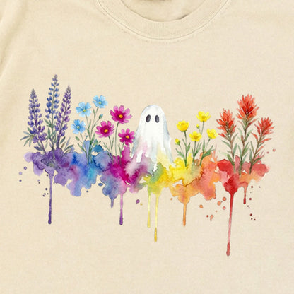 Halloween Ghost Watercolor Wildflowers Premium Long Sleeve