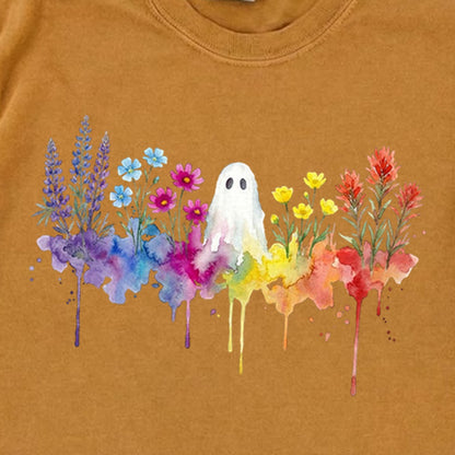 Halloween Ghost Watercolor Wildflowers Premium Long Sleeve