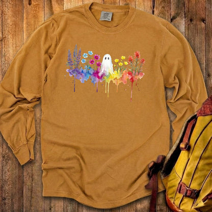 Halloween Ghost Watercolor Wildflowers Premium Long Sleeve