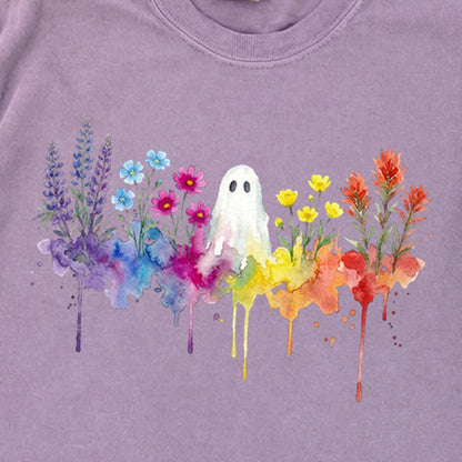 Halloween Ghost Watercolor Wildflowers Premium Long Sleeve