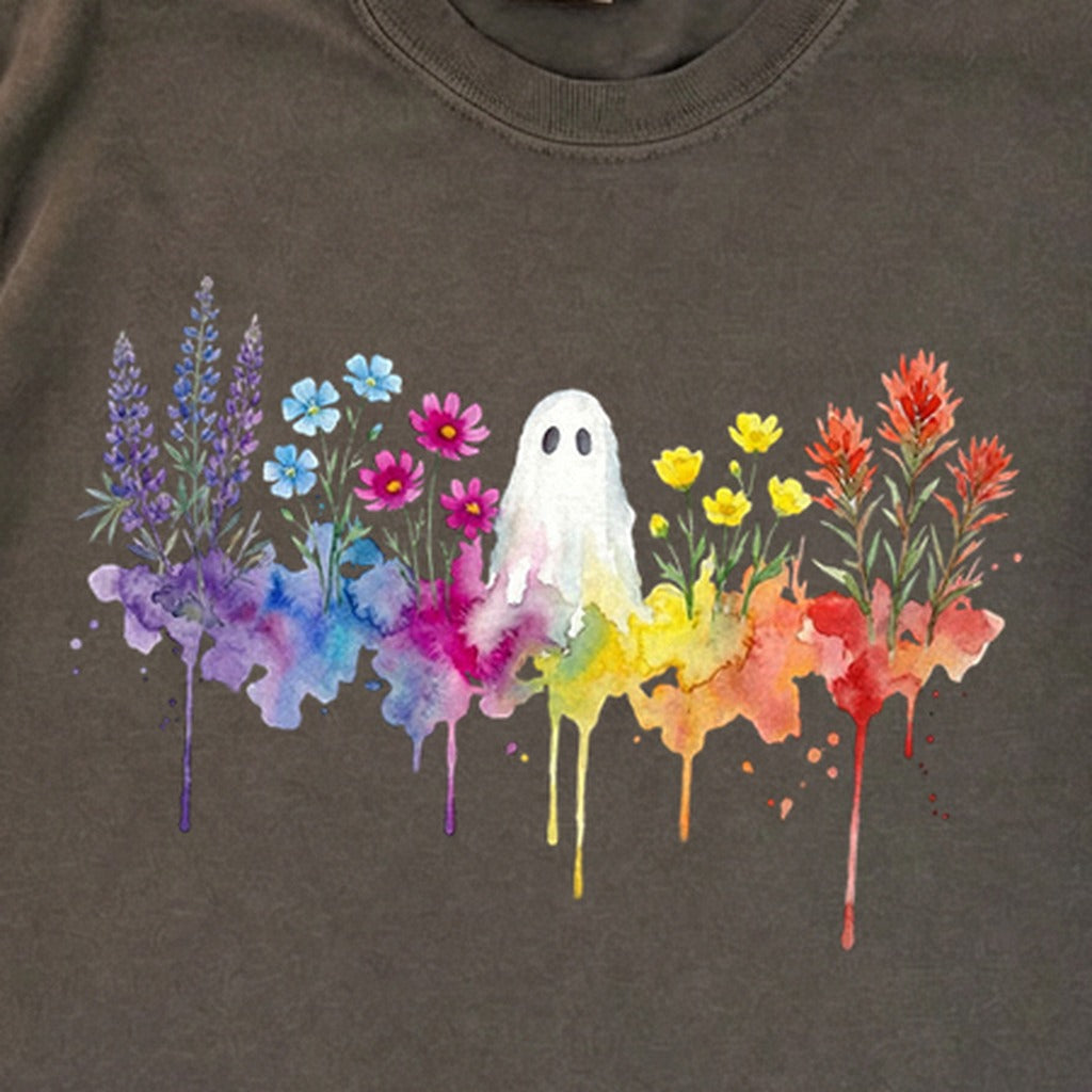 Halloween Ghost Watercolor Wildflowers Premium Long Sleeve