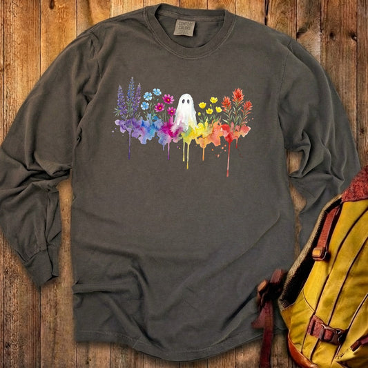 Halloween Ghost Watercolor Wildflowers Premium Long Sleeve