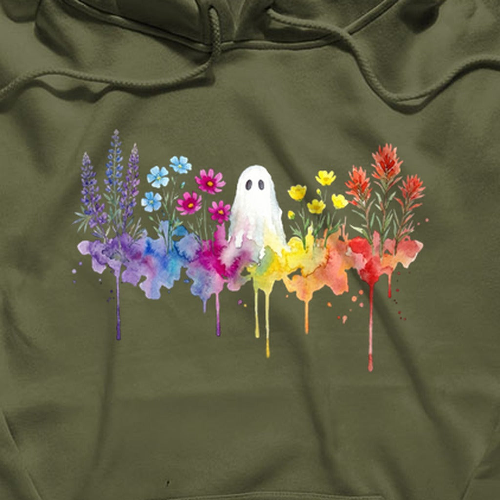 Halloween Ghost Watercolor Wildflowers Hoodie