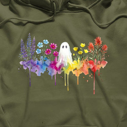 Halloween Ghost Watercolor Wildflowers Hoodie