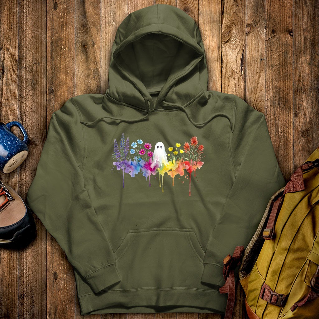Halloween Ghost Watercolor Wildflowers Hoodie