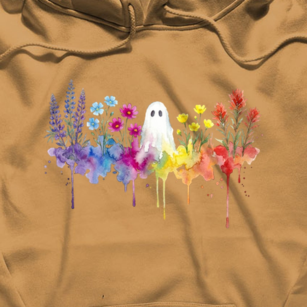 Halloween Ghost Watercolor Wildflowers Hoodie