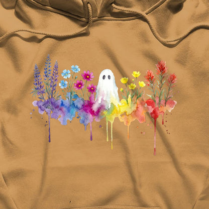 Halloween Ghost Watercolor Wildflowers Hoodie
