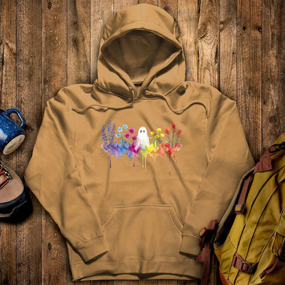 Halloween Ghost Watercolor Wildflowers Hoodie