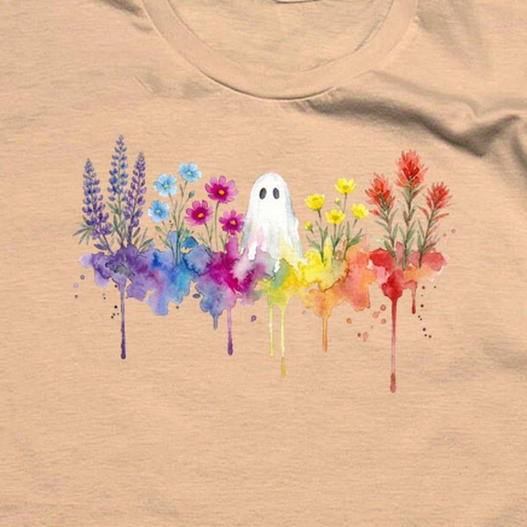 Halloween Ghost Watercolor Wildflowers T-Shirt