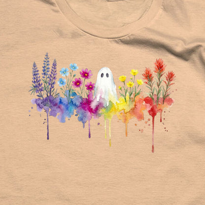 Halloween Ghost Watercolor Wildflowers T-Shirt