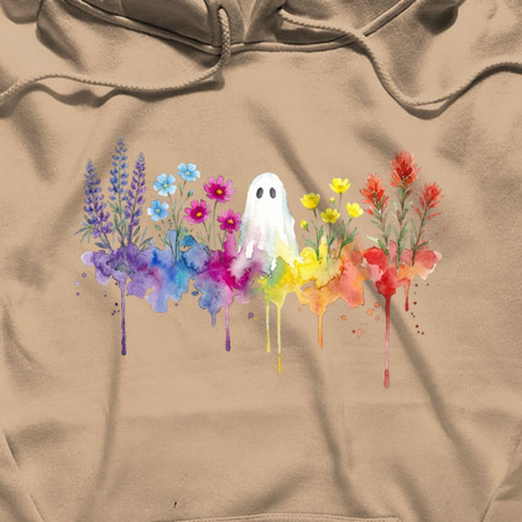 Halloween Ghost Watercolor Wildflowers Hoodie