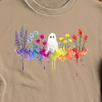 Halloween Ghost Watercolor Wildflowers Crewneck Sweatshirt