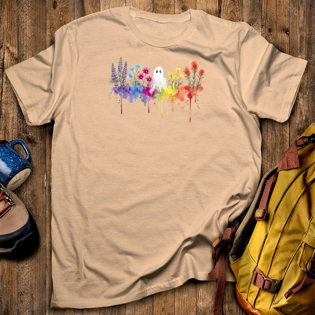 Halloween Ghost Watercolor Wildflowers T-Shirt