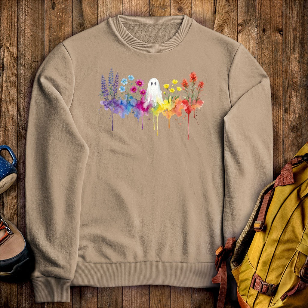 Halloween Ghost Watercolor Wildflowers Crewneck Sweatshirt
