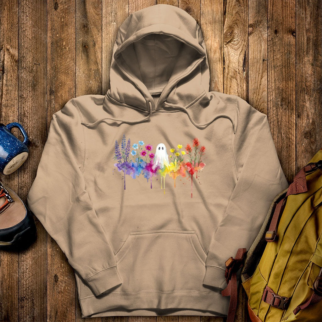 Halloween Ghost Watercolor Wildflowers Hoodie