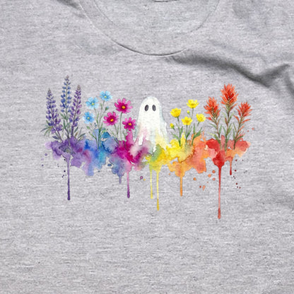 Halloween Ghost Watercolor Wildflowers T-Shirt