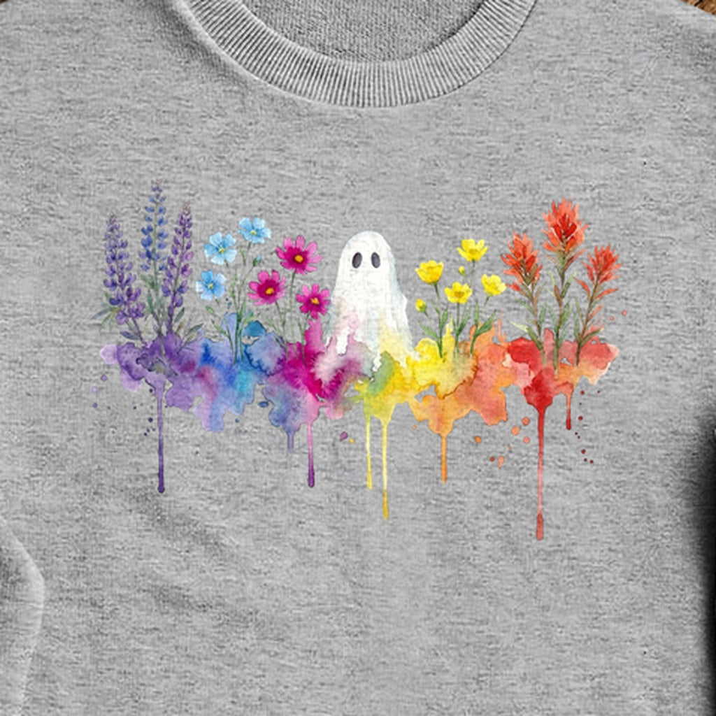 Halloween Ghost Watercolor Wildflowers Crewneck Sweatshirt