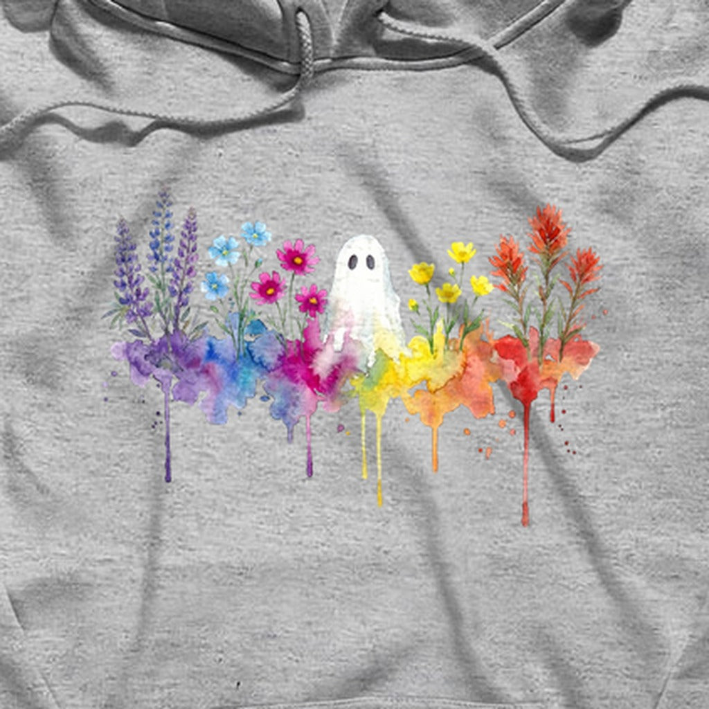 Halloween Ghost Watercolor Wildflowers Hoodie