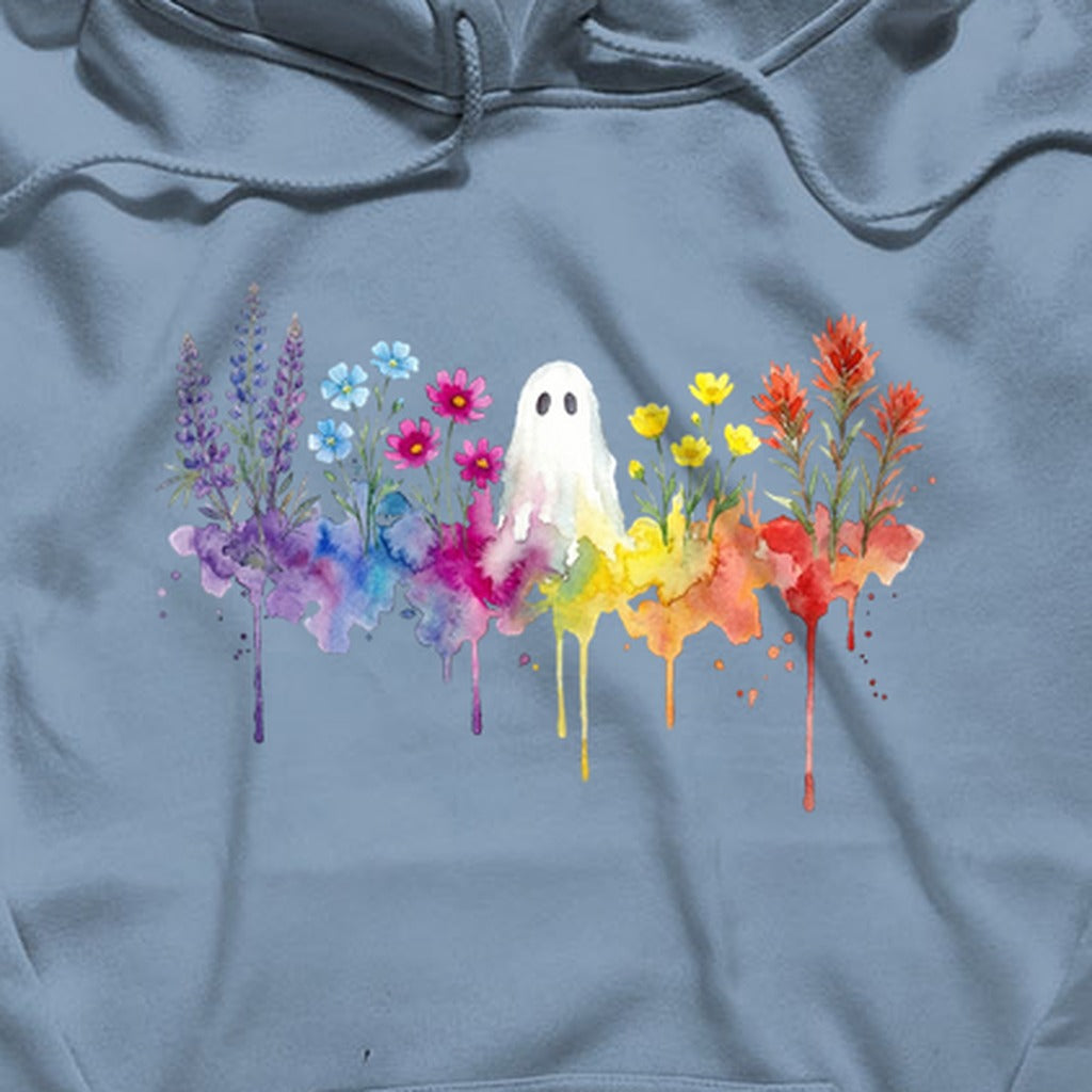 Halloween Ghost Watercolor Wildflowers Hoodie