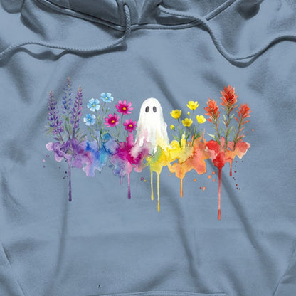 Halloween Ghost Watercolor Wildflowers Hoodie