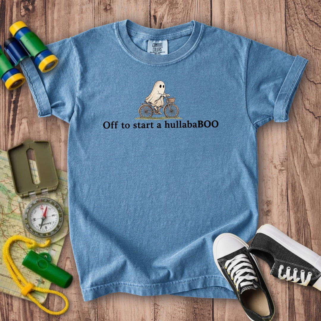 Small Ghost Riding a Bike Hullababoo Kids Cotton T-Shirt