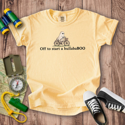Small Ghost Riding a Bike Hullababoo Kids Cotton T-Shirt