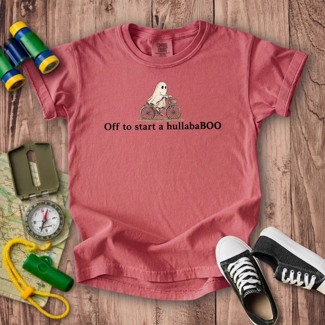 Small Ghost Riding a Bike Hullababoo Kids Cotton T-Shirt