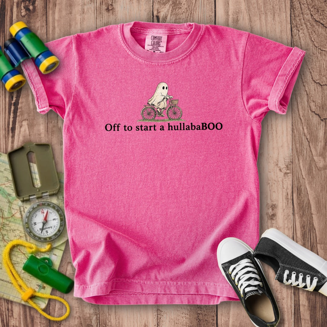 Small Ghost Riding a Bike Hullababoo Kids Cotton T-Shirt