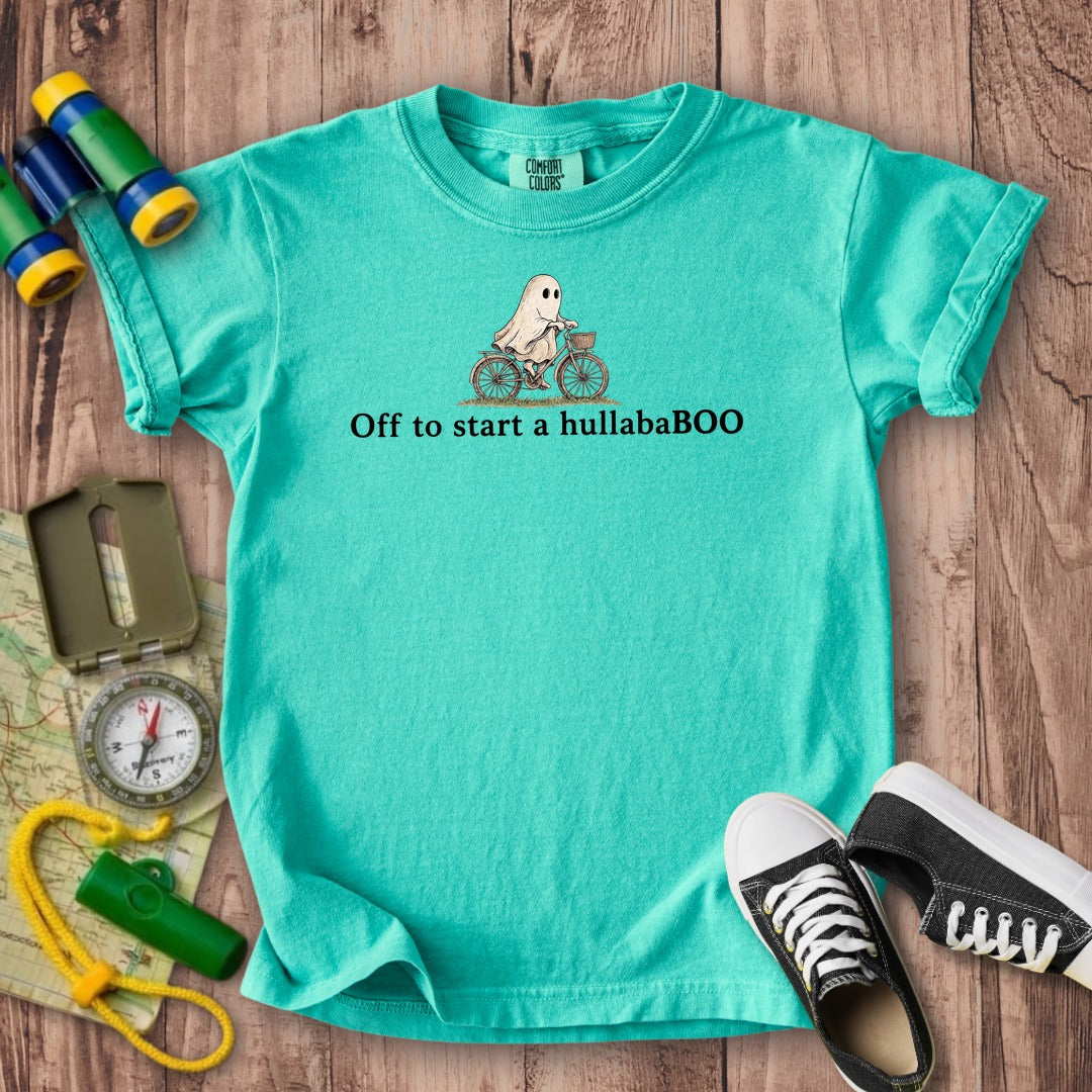 Small Ghost Riding a Bike Hullababoo Kids Cotton T-Shirt