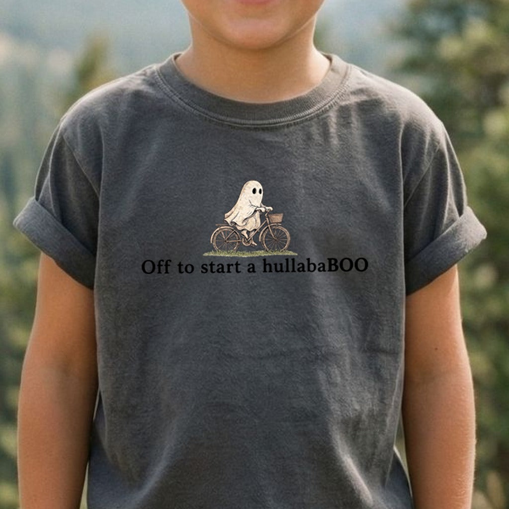 Small Ghost Riding a Bike Hullababoo Kids Cotton T-Shirt
