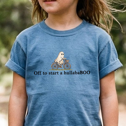 Small Ghost Riding a Bike Hullababoo Kids Cotton T-Shirt