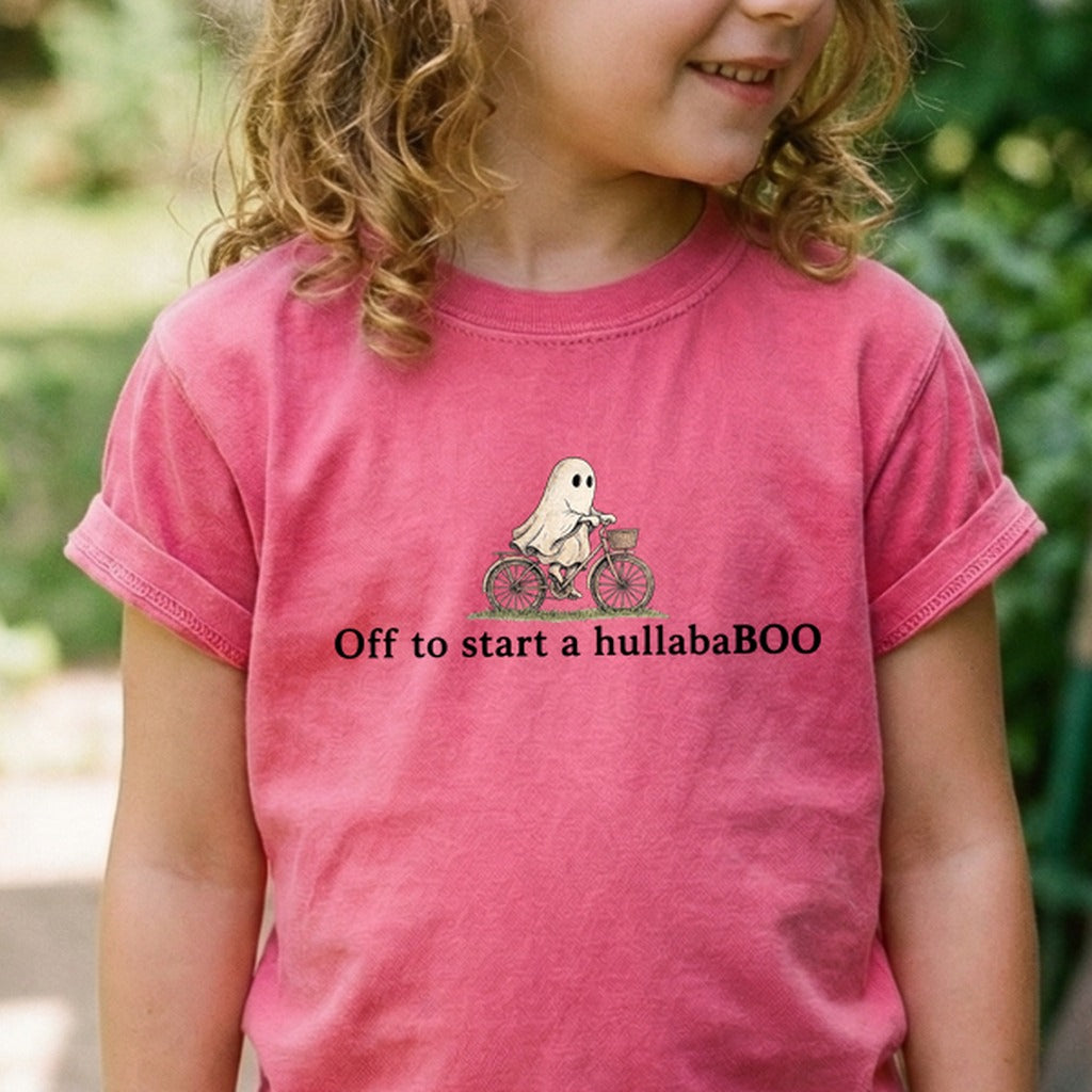 Small Ghost Riding a Bike Hullababoo Kids Cotton T-Shirt